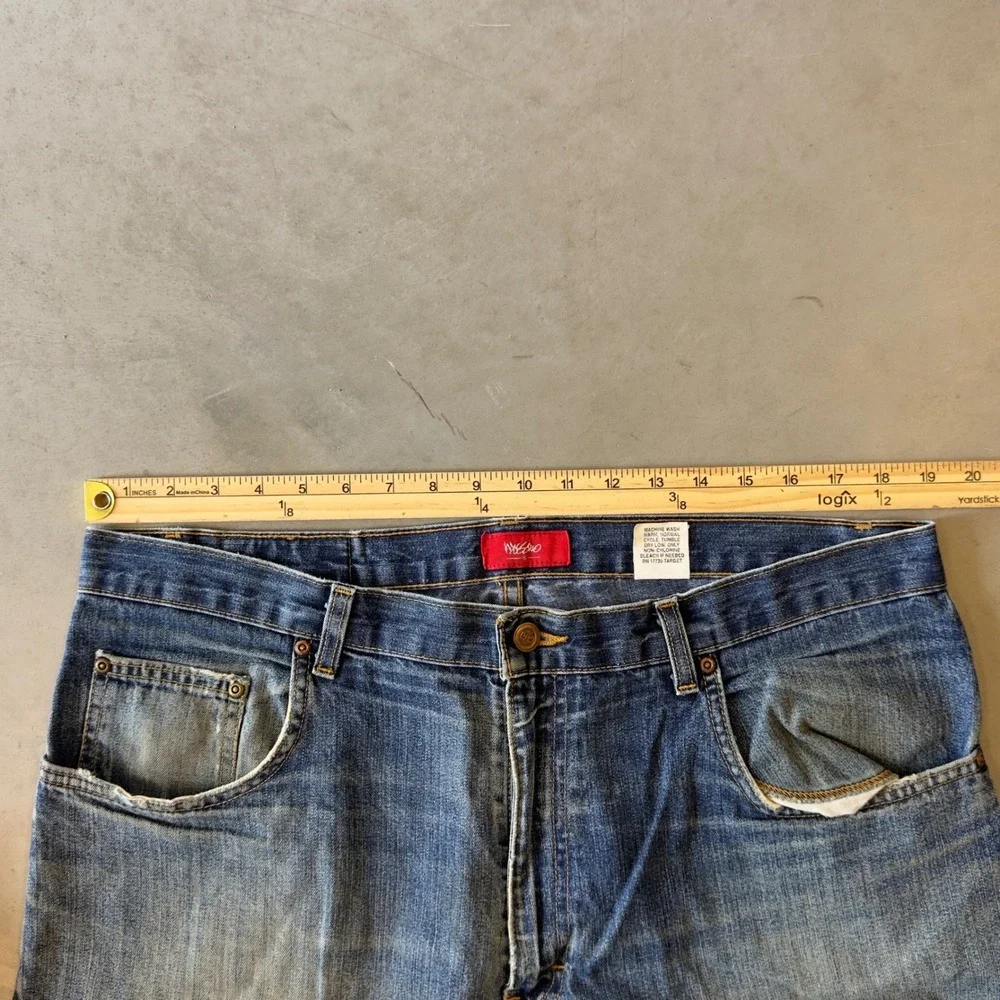 Mossimo Mens Distressed Baggy Straight Leg Blue Denim Jeans 38x32